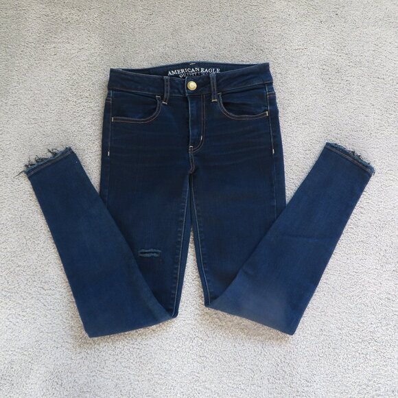 AE Womens Ripped High-Waisted Jegging cropped Jean Size 2 Blue Aeo Denim stretch - Picture 1 of 10